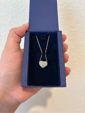 Authentic Vintage Swarovski Heart Crystal Necklace Silver Chain
